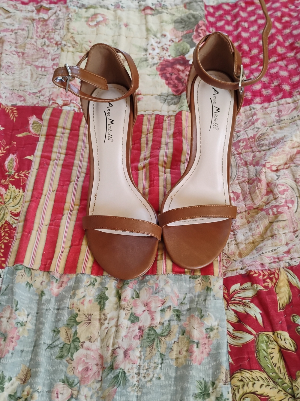 Anne Michelle Brown Ankle-Strap Open-Toe Heels